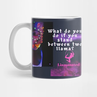 what do you do if you stand between two llamas t shirt Mug